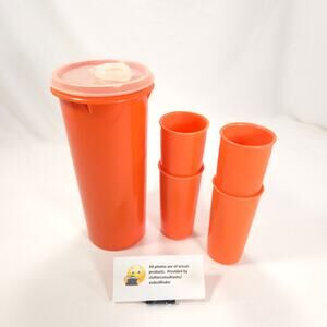 Vintage Tupperware Bundle #262 32 oz Beverage Container #117 Tumblers Orange